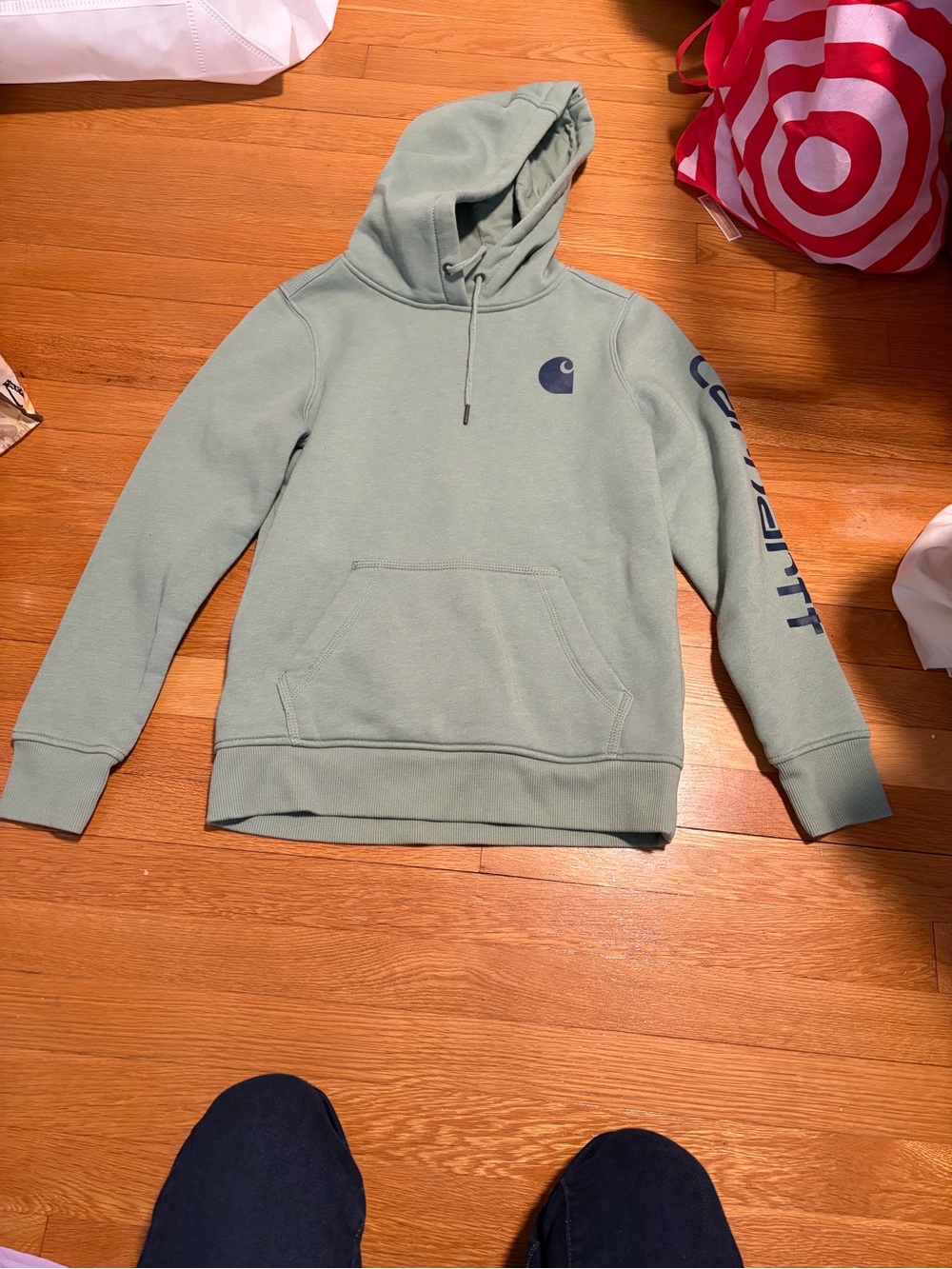 Carhartt Sage Green Pullover Hoodie with Navy Logo